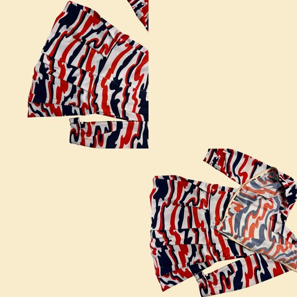 Vintage 70s abstract dress, 29" waist handmade 1970s red/white/blue midi dress - Picture 6 of 8